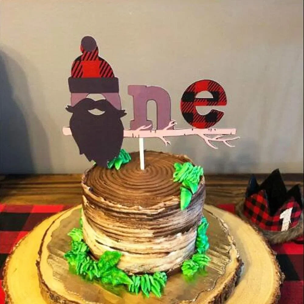 Lumberjack First Birthday Cake Topper Buffalo Plaid Rustic Cake Decoration